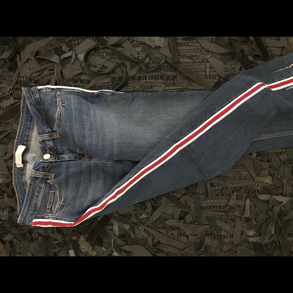 zara jeans with red stripe